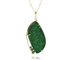 Natural Uvarovite Garnet Druzy Green Tourmaline Gold Necklace