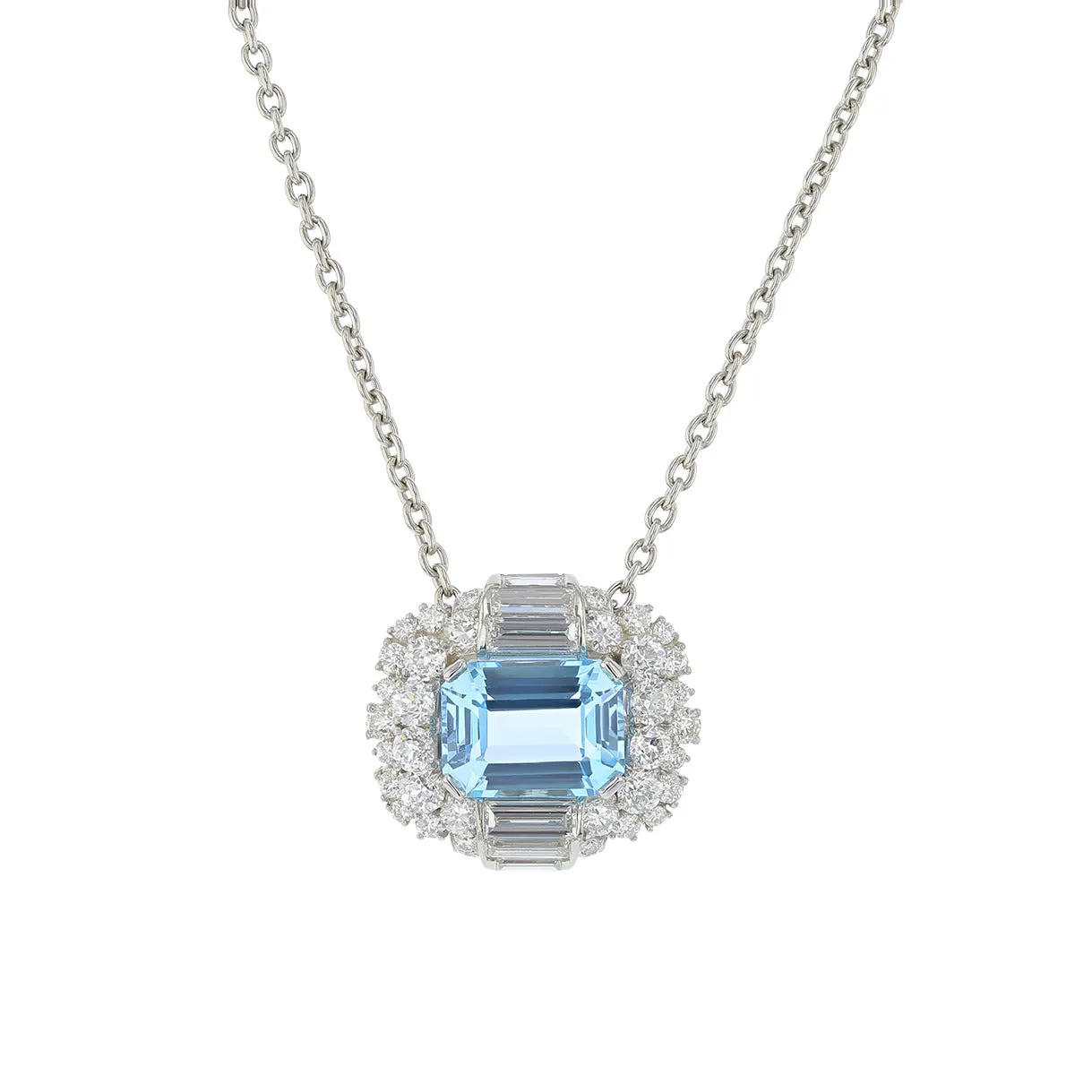 Platinum Sku Blue Topaz and Diamond Halo Pendant