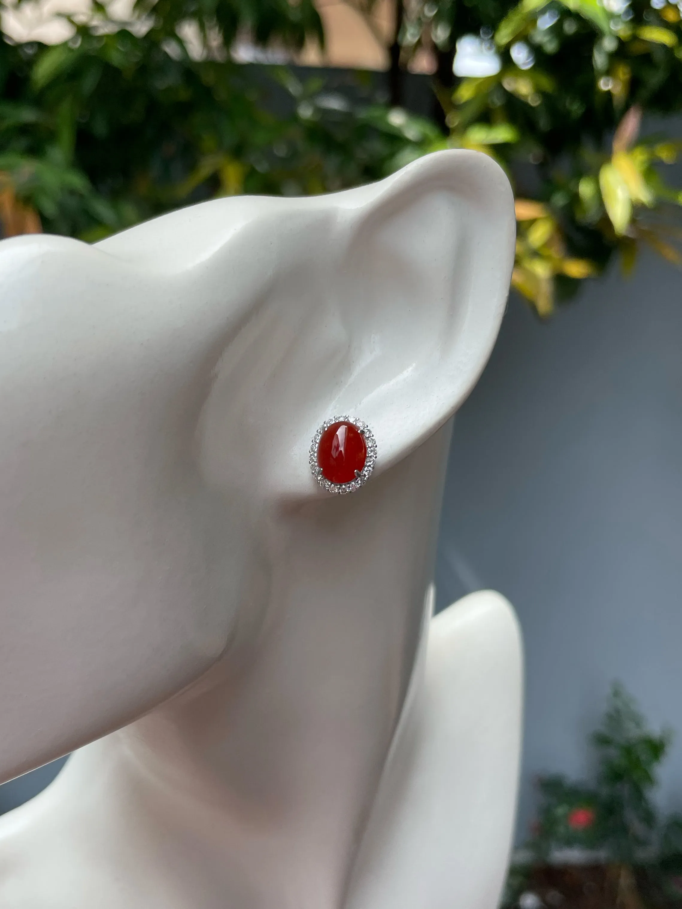 Red Jade Cabochon Earrings (NJE045)