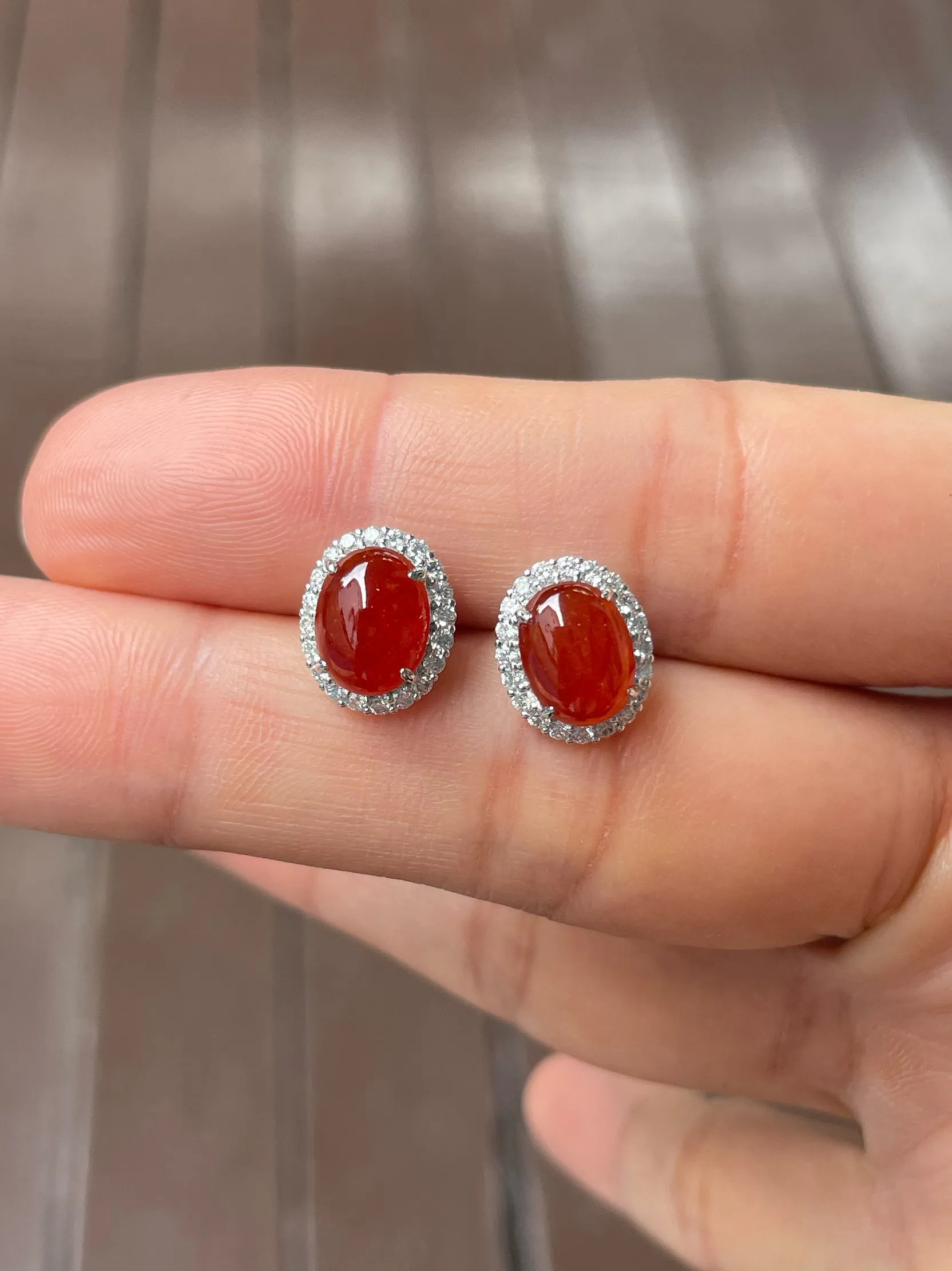 Red Jade Cabochon Earrings (NJE045)