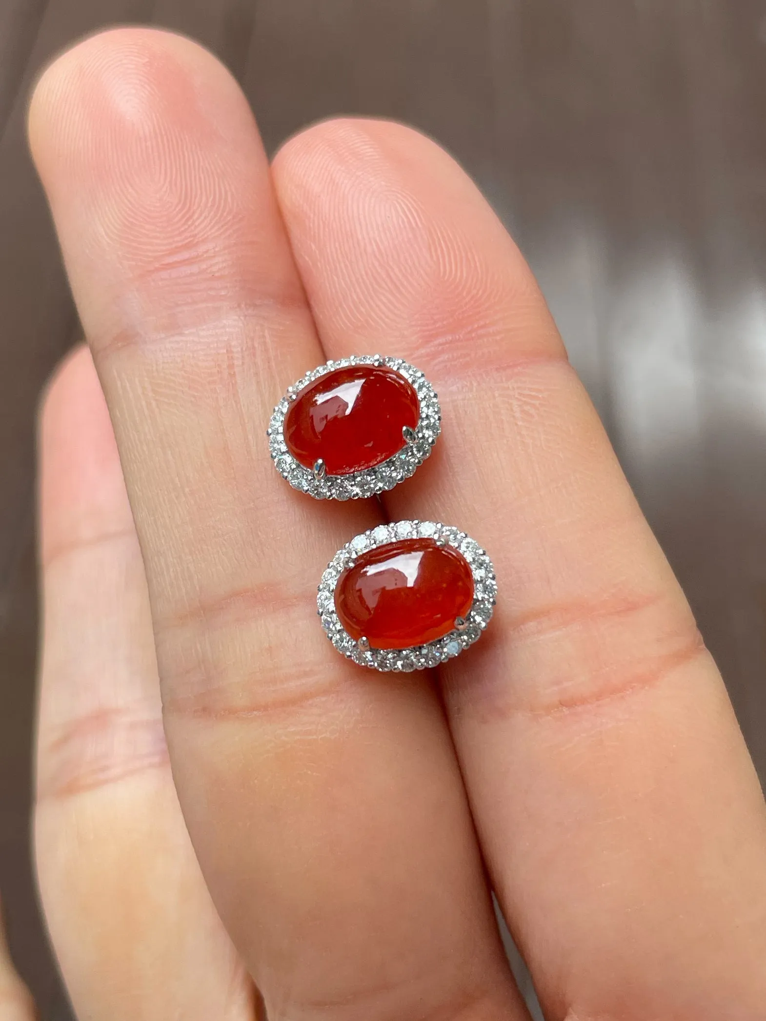 Red Jade Cabochon Earrings (NJE045)