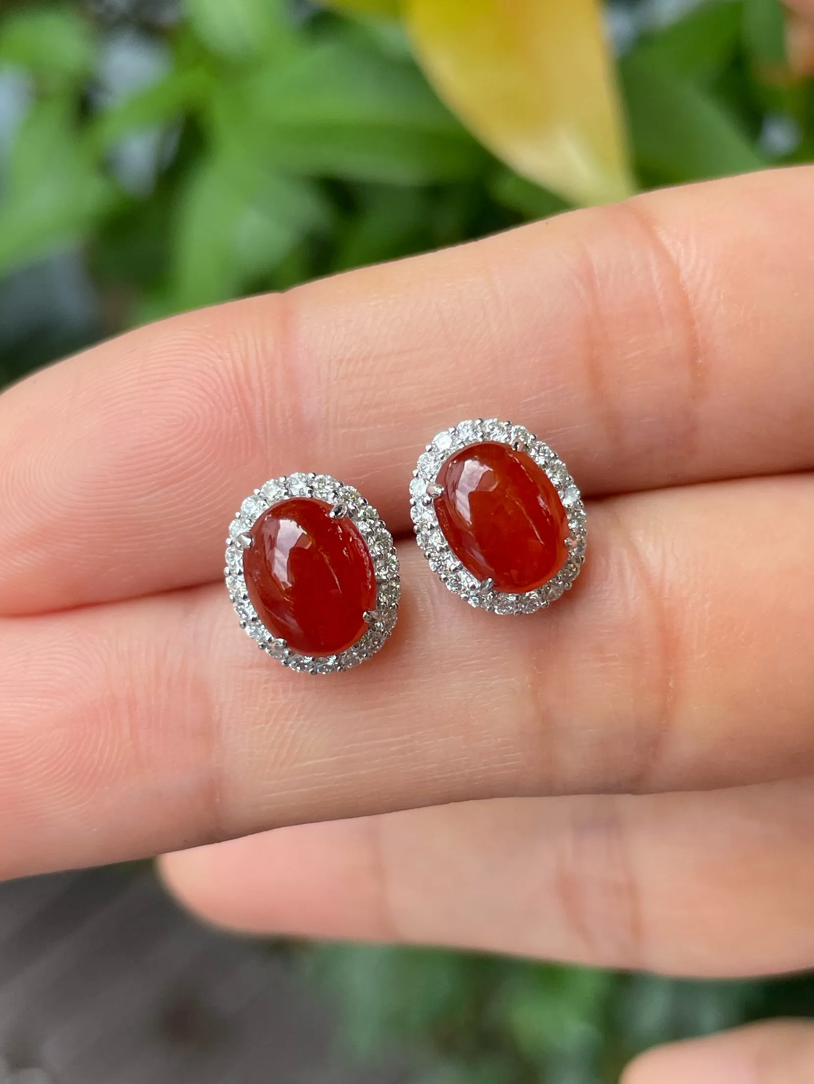 Red Jade Cabochon Earrings (NJE045)