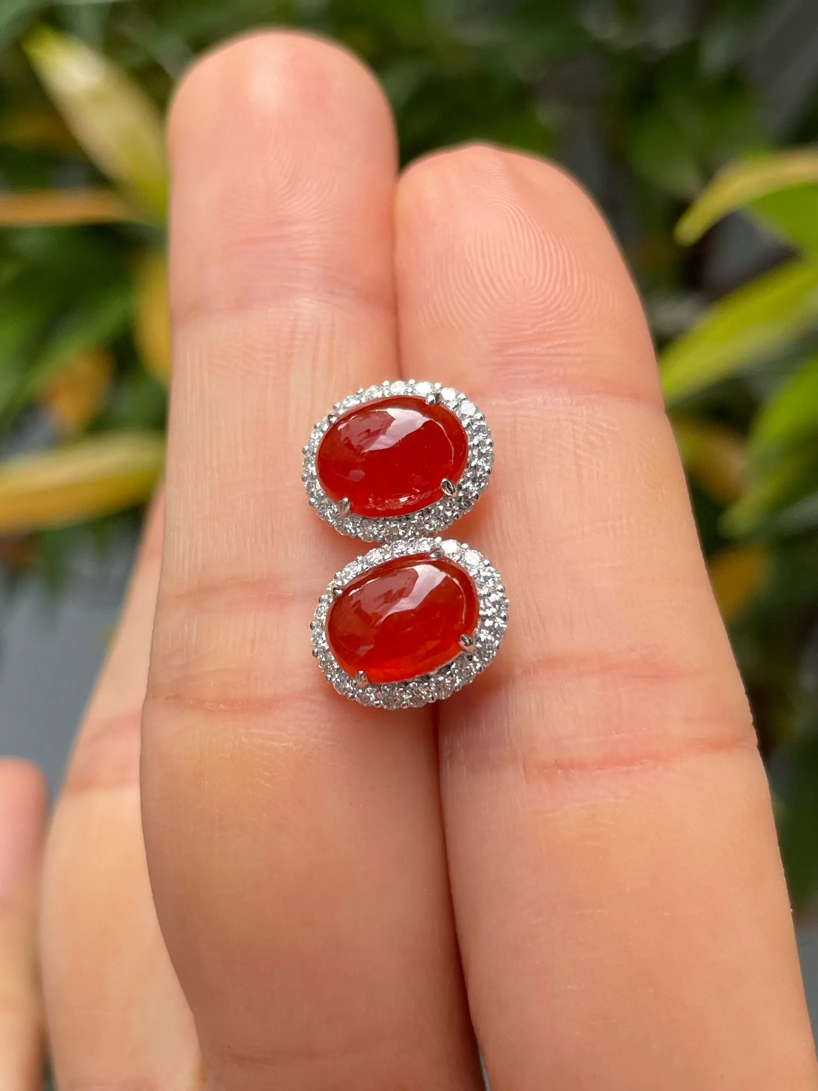 Red Jade Cabochon Earrings (NJE045)