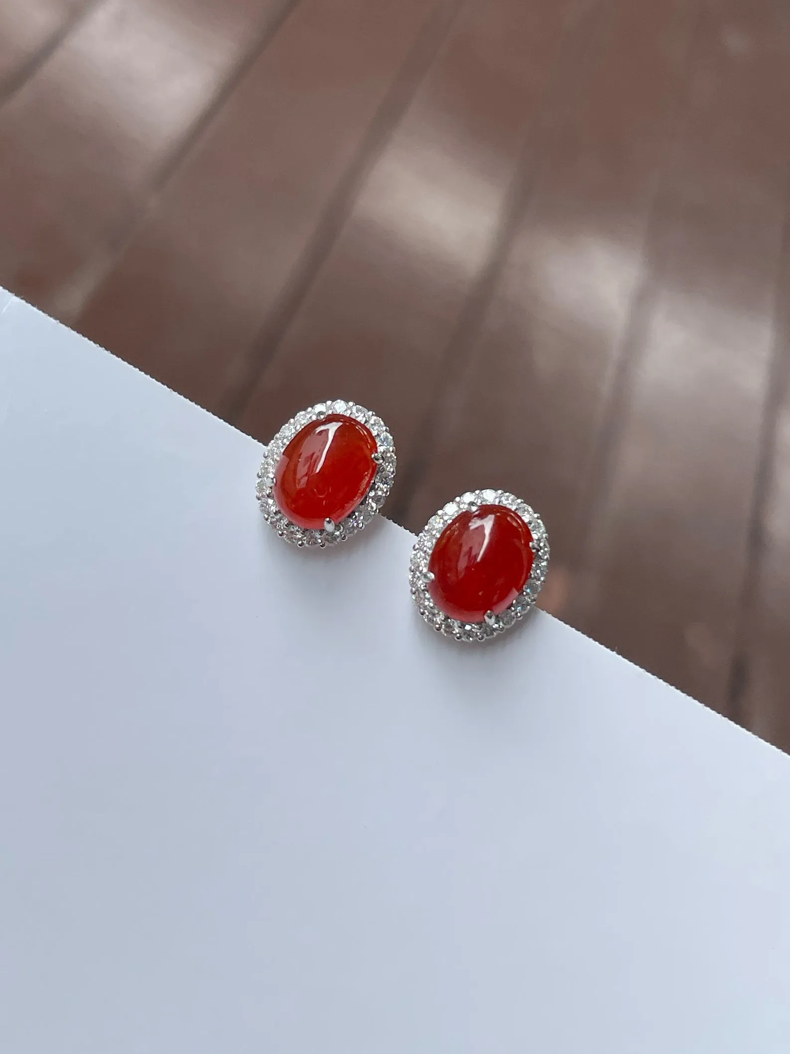 Red Jade Cabochon Earrings (NJE045)