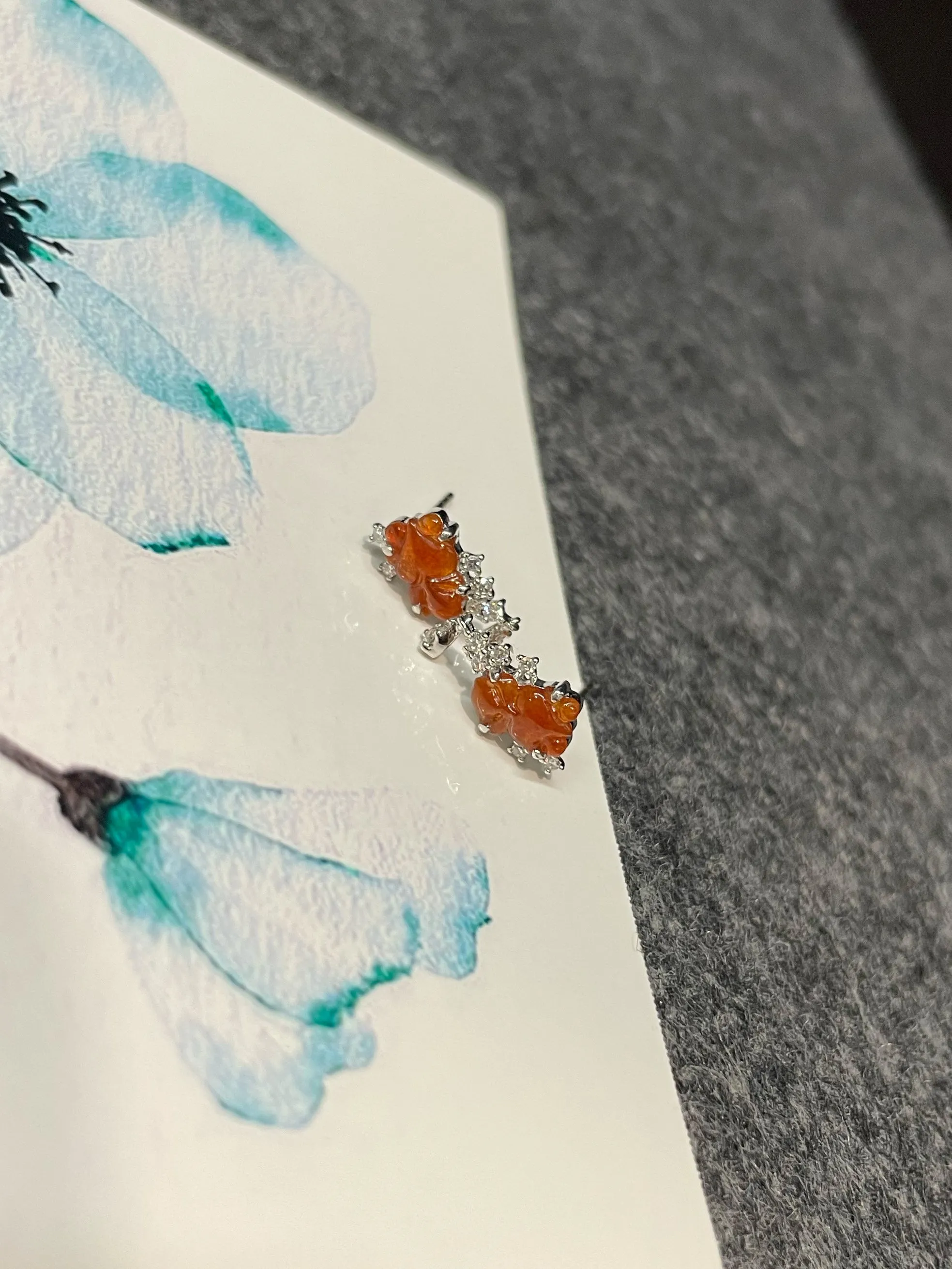 Red Jade Earrings - Goldfish (NJE127)