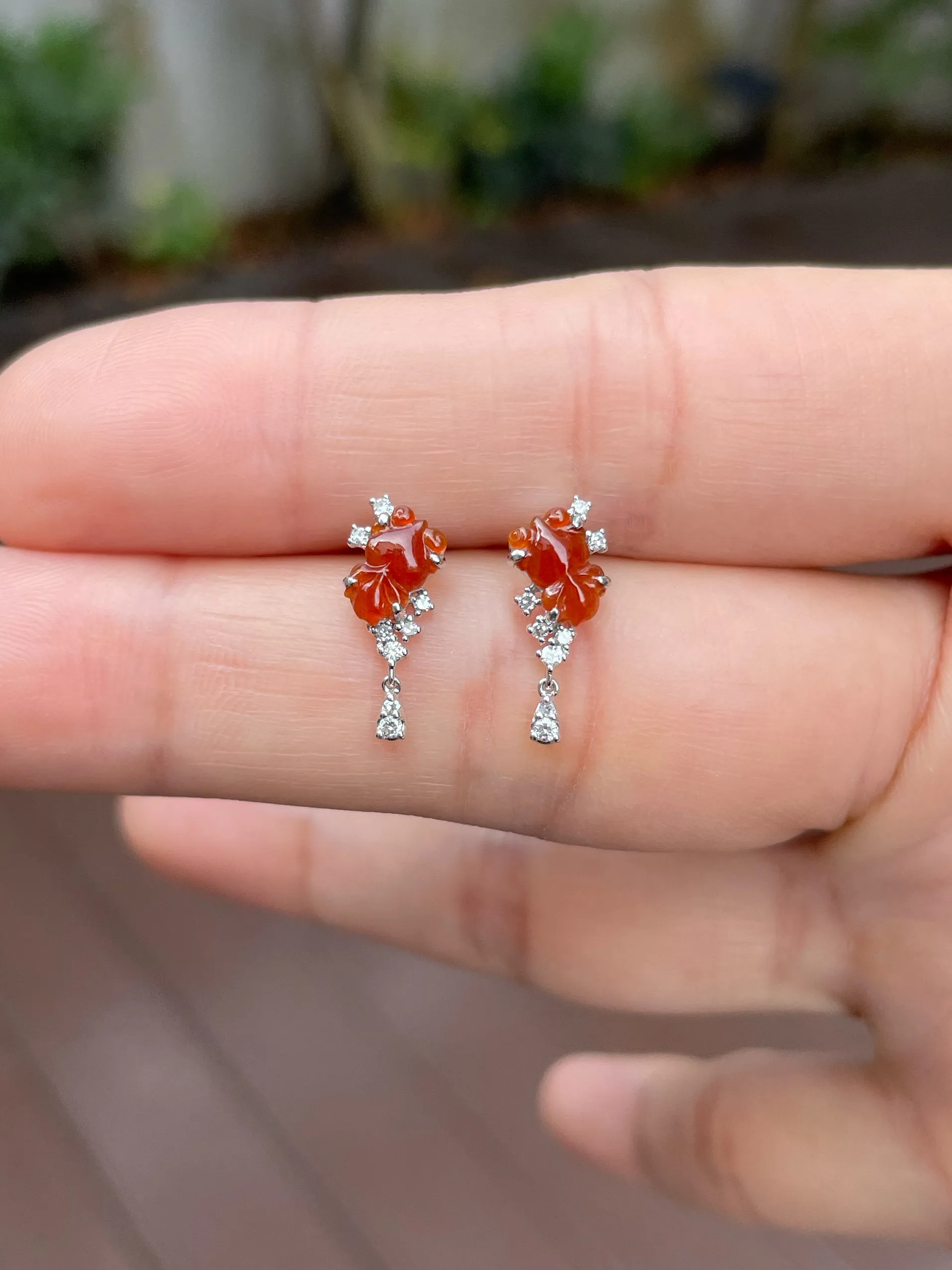 Red Jade Earrings - Goldfish (NJE127)