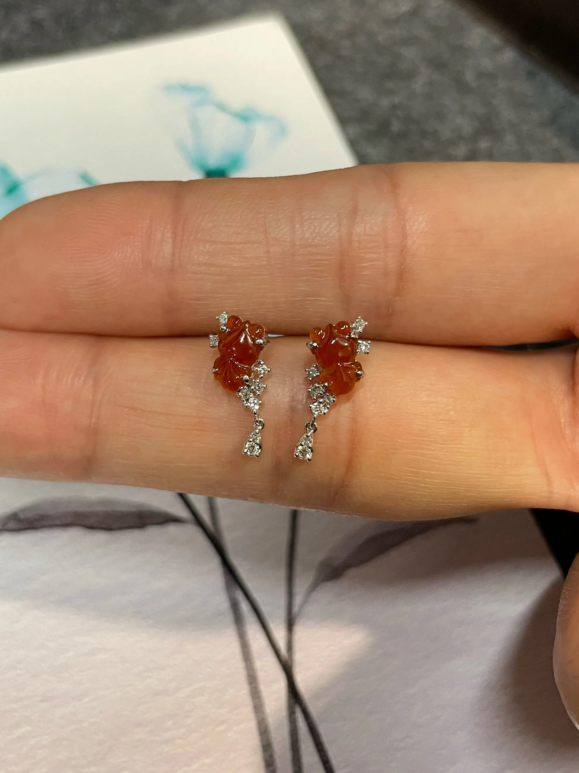 Red Jade Earrings - Goldfish (NJE127)