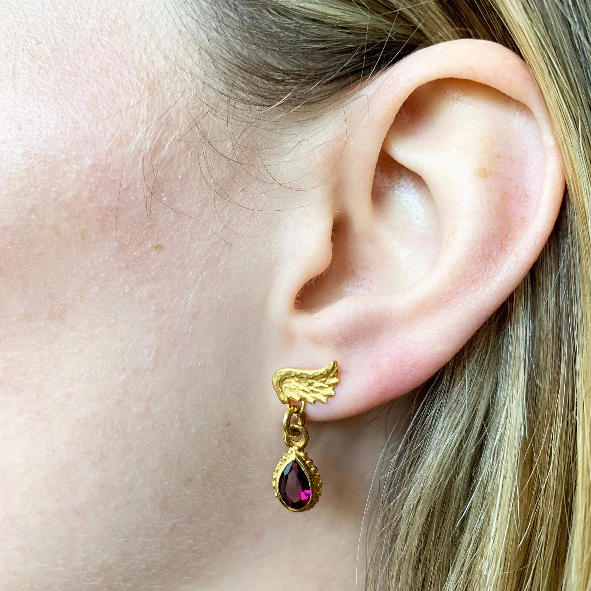 Rhodolite Drop Venetian Wing Earrings