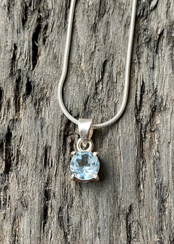 Solid Silver Blue Topaz Pendant & Chain