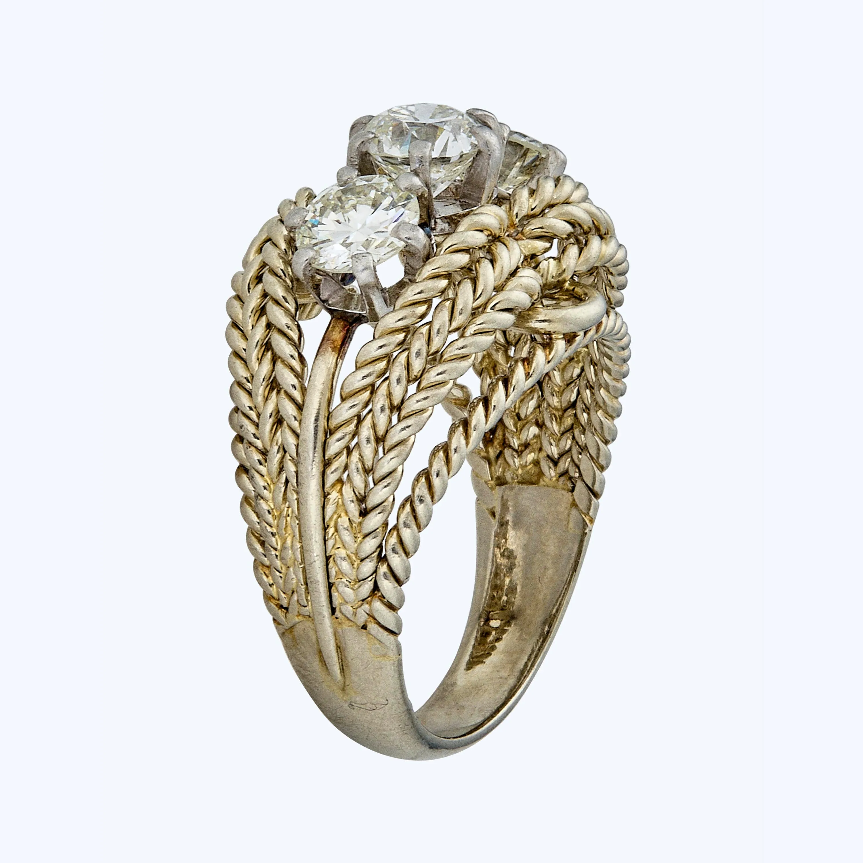 Textured 18K Yellow Gold 3-Stone Diamond Ring