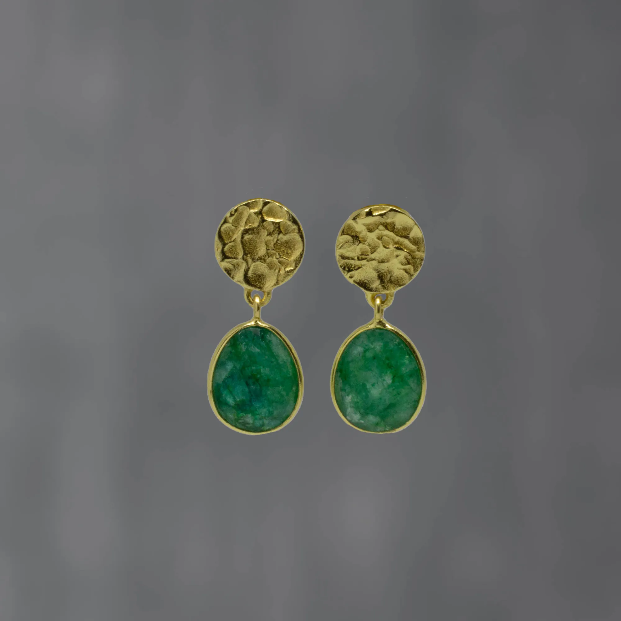 Textured Gold and Gemstone Oval Earrings