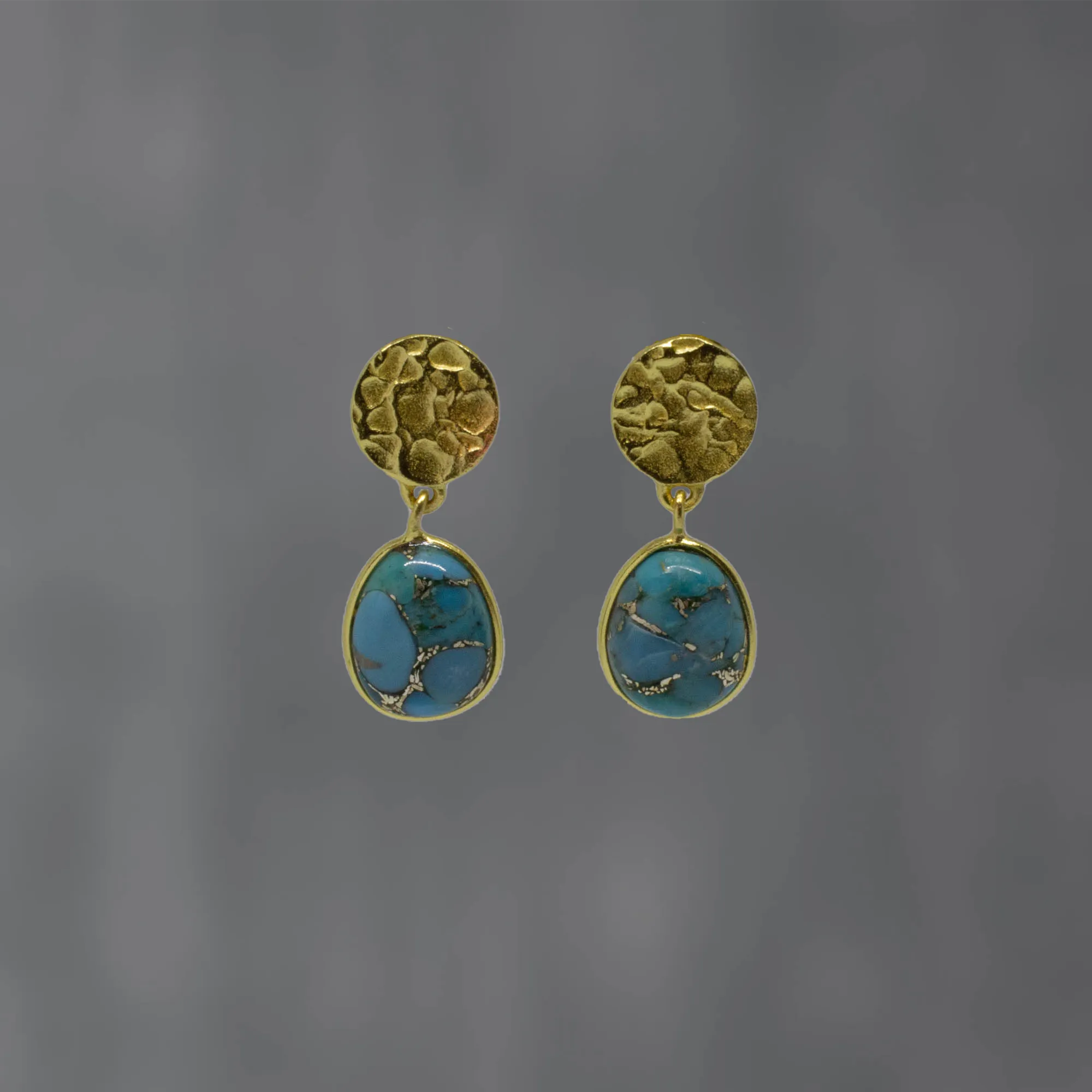 Textured Gold and Gemstone Oval Earrings