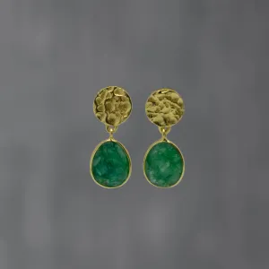 Textured Gold and Gemstone Oval Earrings