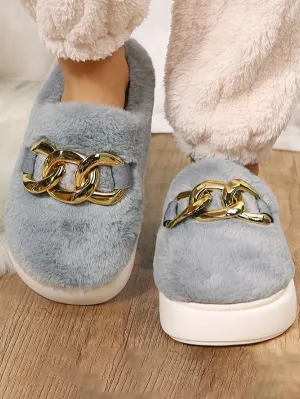 Think platform Metal Ring Plush Slippers