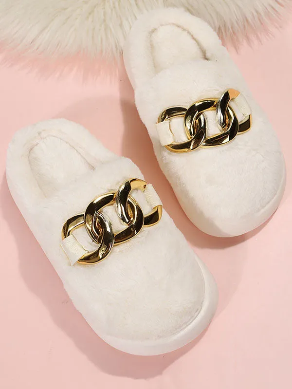 Think platform Metal Ring Plush Slippers