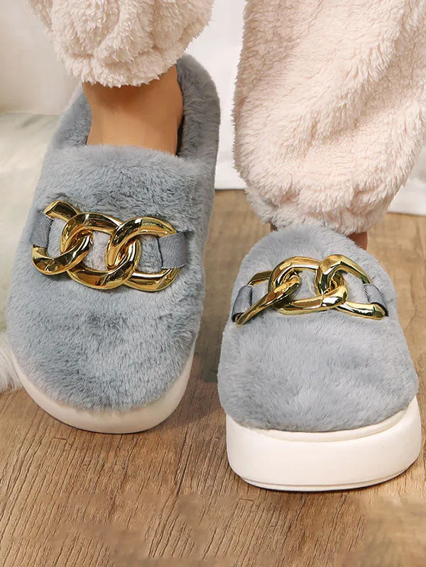 Think platform Metal Ring Plush Slippers