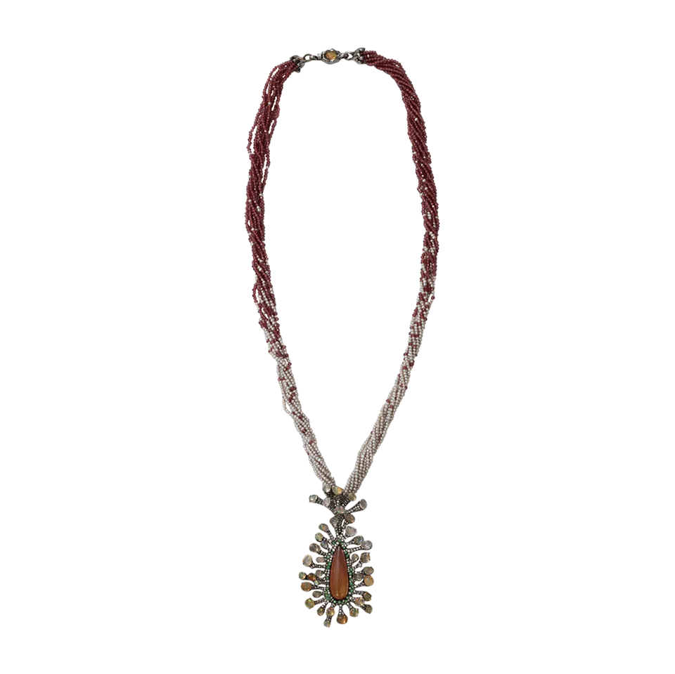 Tourmaline, Fire Opal, And Pearl Necklace