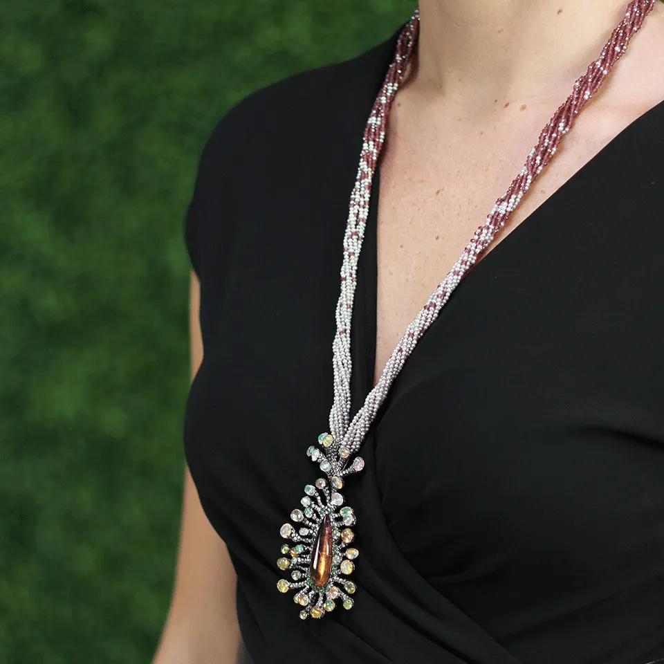 Tourmaline, Fire Opal, And Pearl Necklace