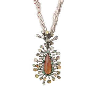 Tourmaline, Fire Opal, And Pearl Necklace