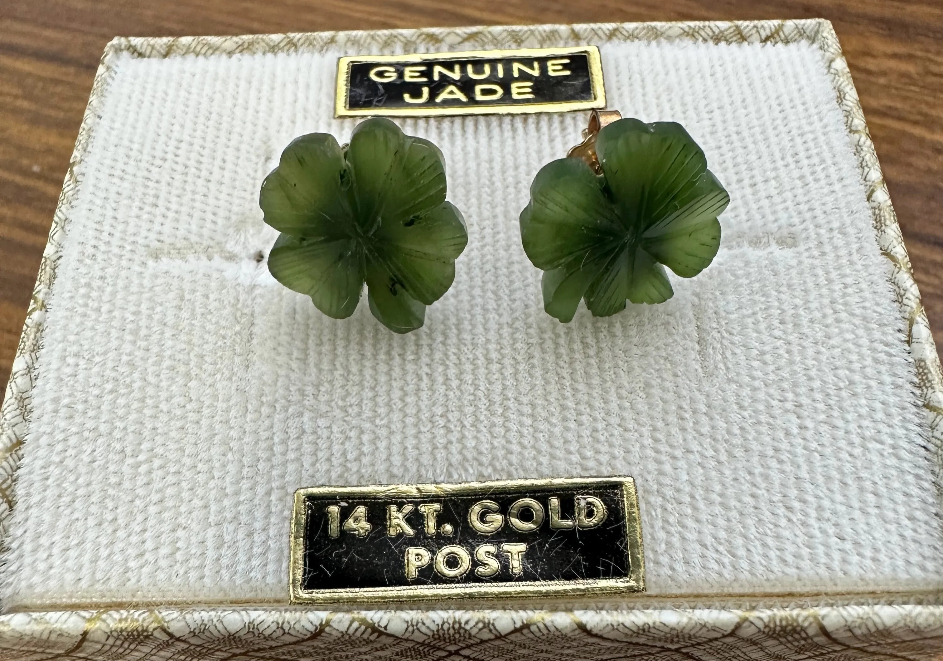 Vintage Jade Shamrock Earrings