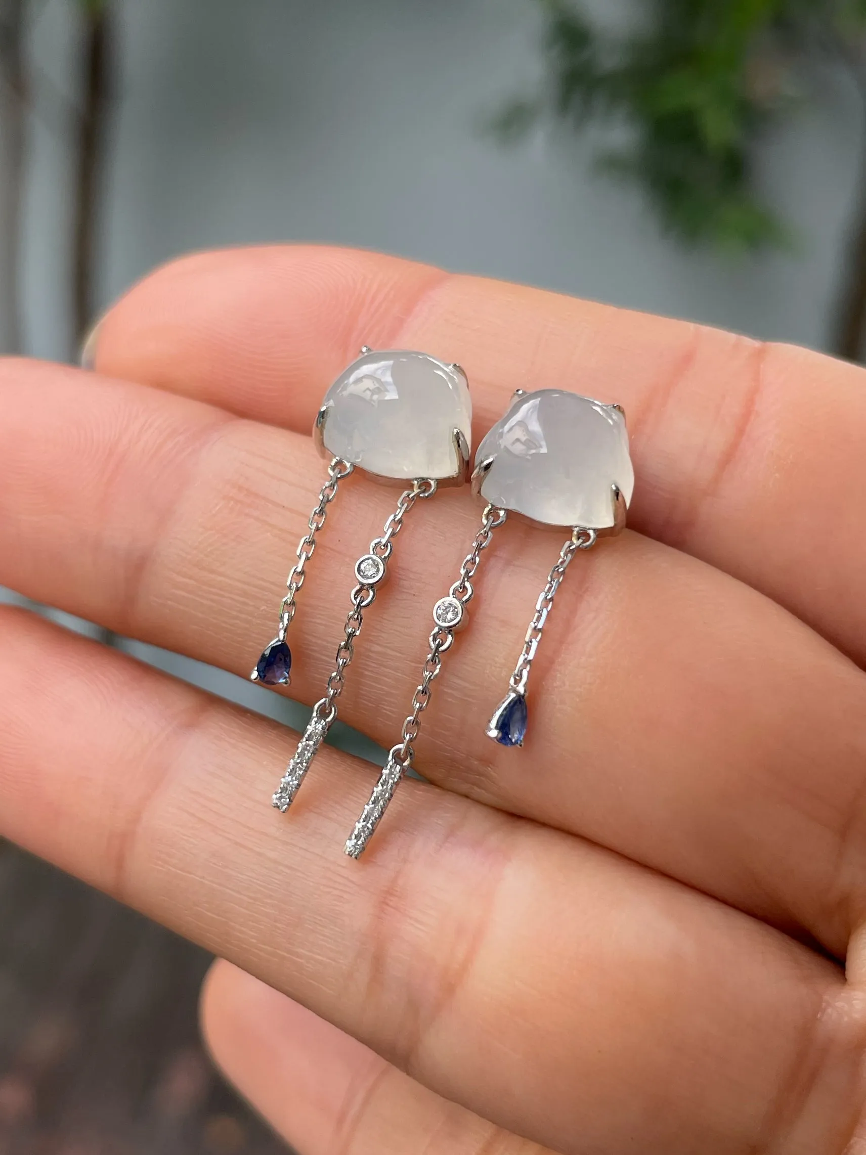 White Jadeite Earrings - Fluffy Clouds (NJE190)