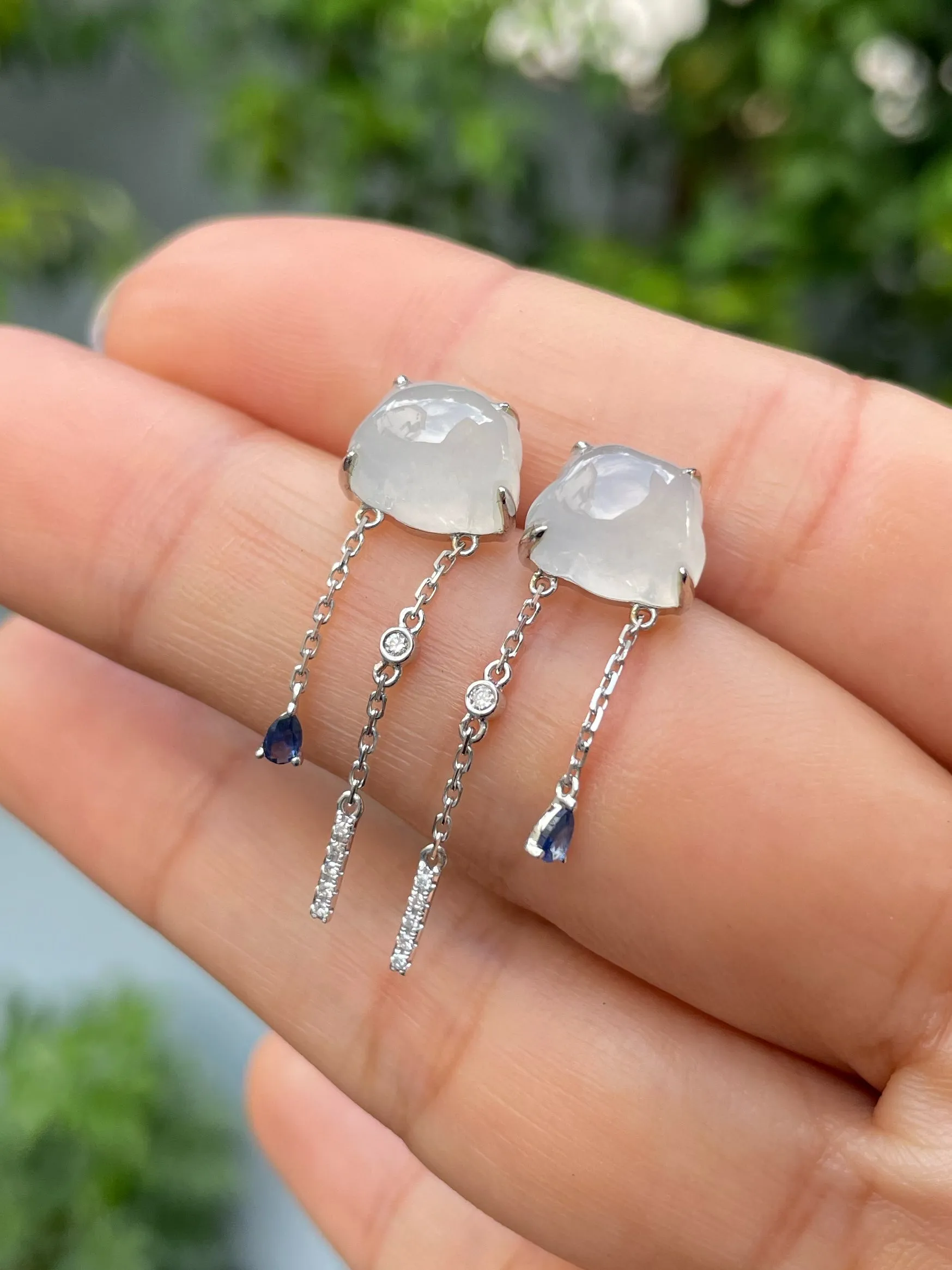 White Jadeite Earrings - Fluffy Clouds (NJE190)