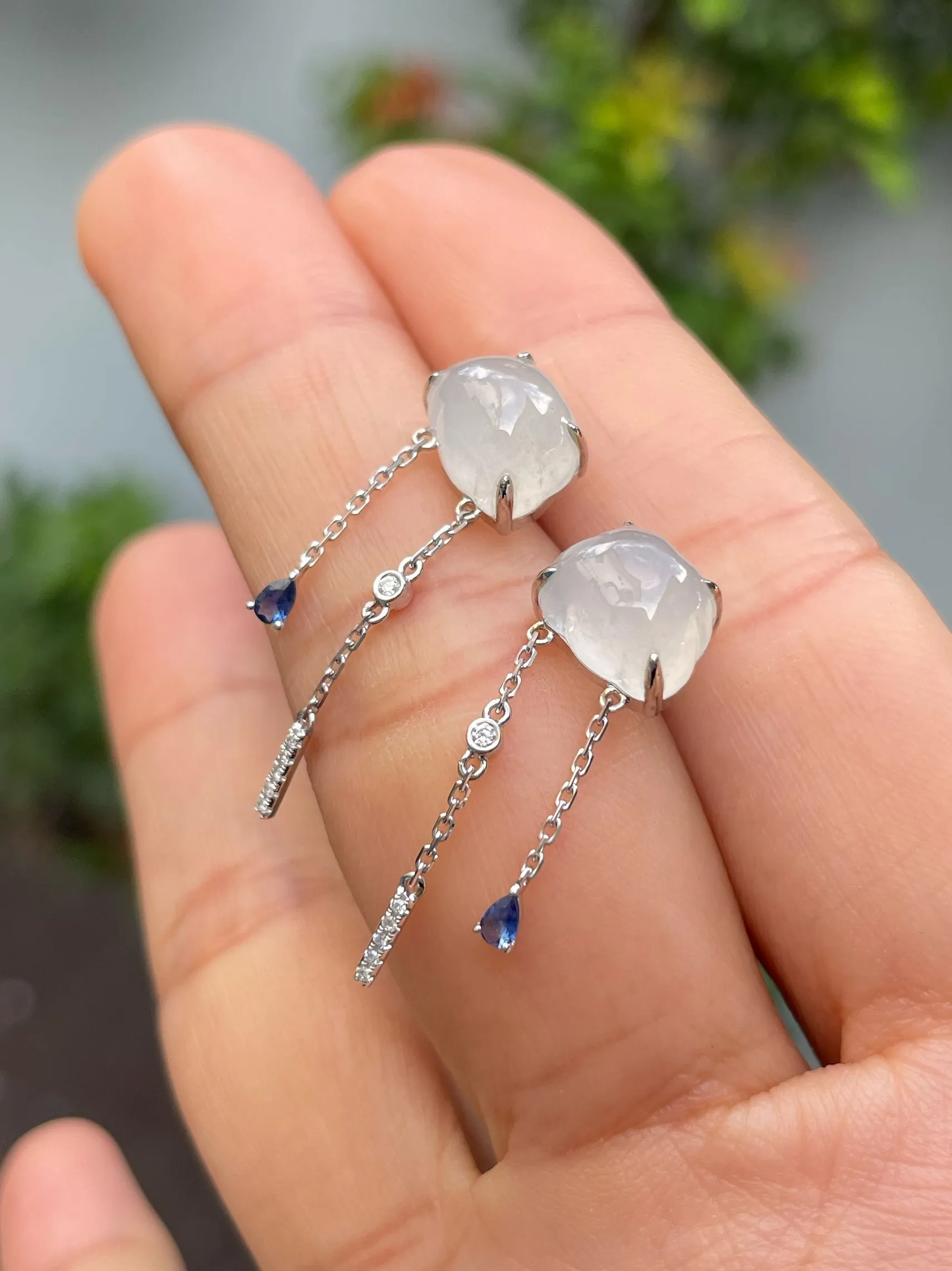 White Jadeite Earrings - Fluffy Clouds (NJE190)