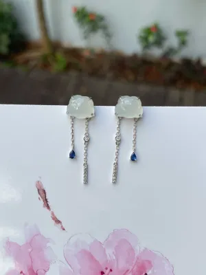 White Jadeite Earrings - Fluffy Clouds (NJE190)