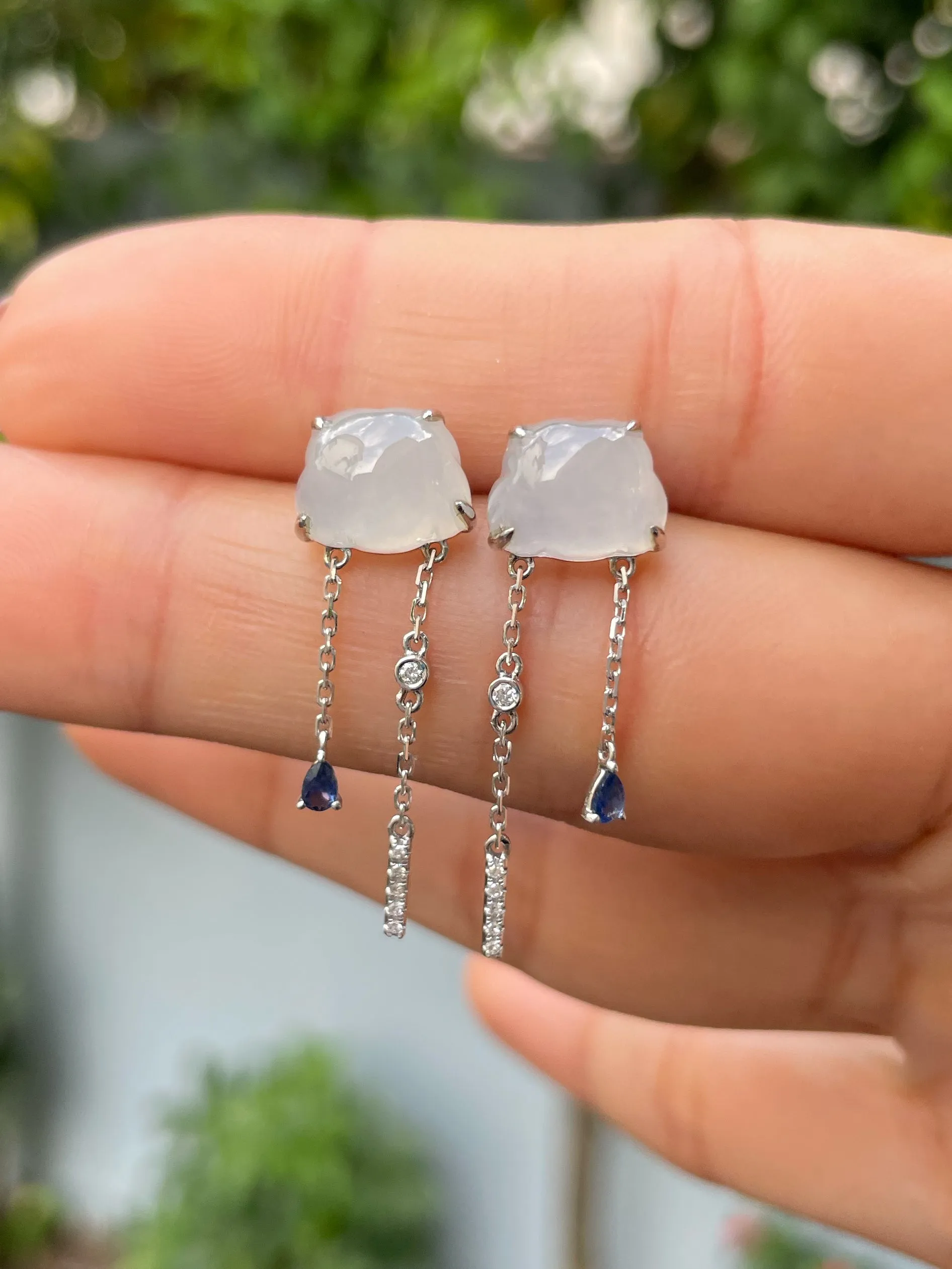 White Jadeite Earrings - Fluffy Clouds (NJE190)