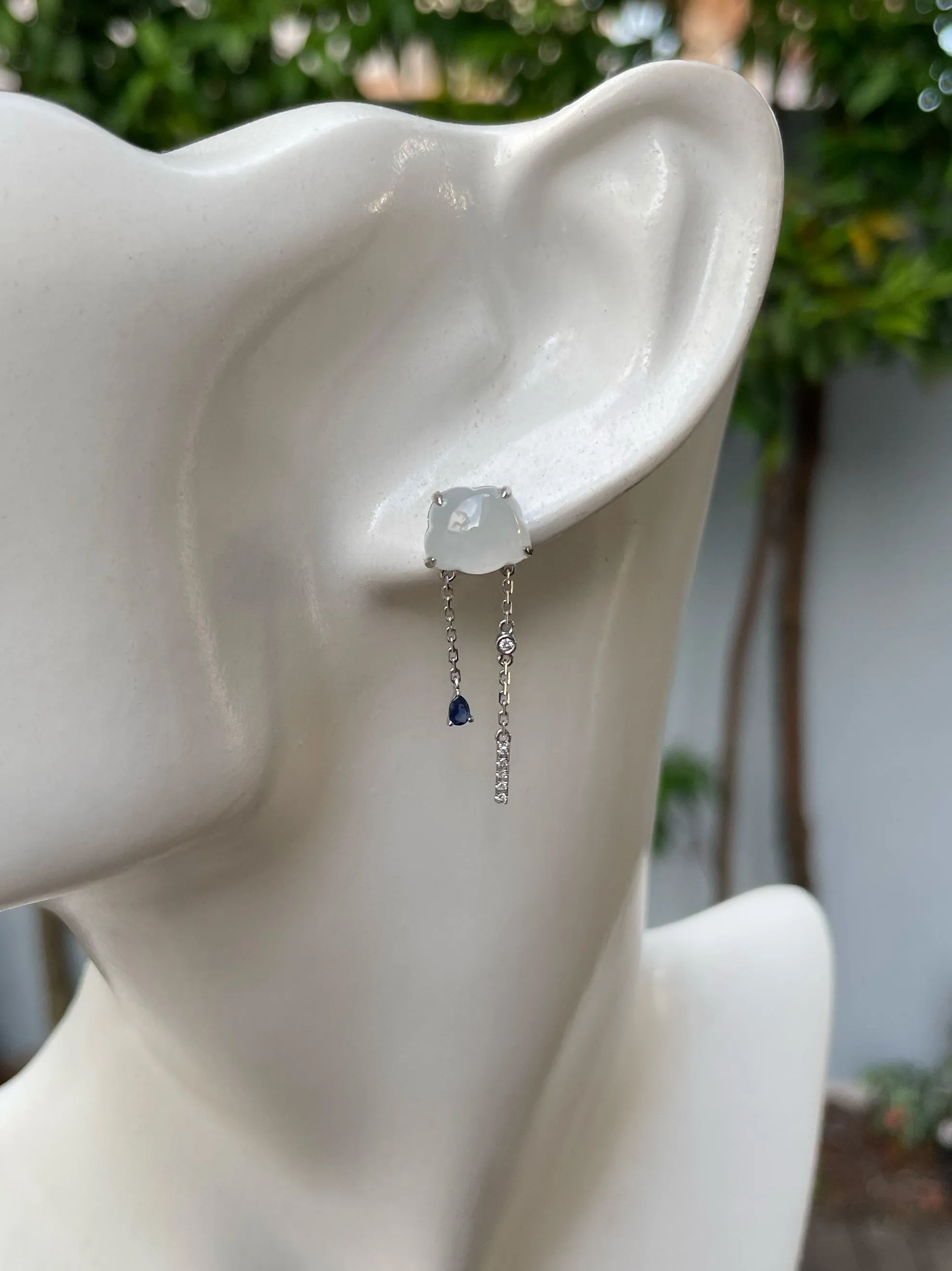 White Jadeite Earrings - Fluffy Clouds (NJE190)