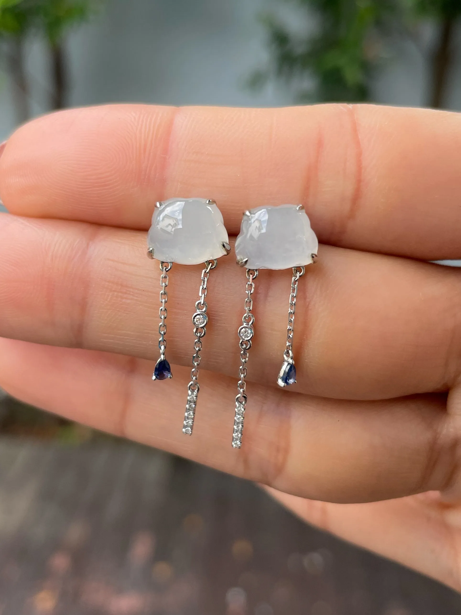 White Jadeite Earrings - Fluffy Clouds (NJE190)
