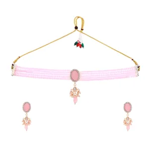 Yellow Chimes Jewellery Set for Women | Traditional Pink Beads Choker Necklace Set | Ethnic Gold Plated Choker Set for Girls Birthday Gift for Girls & Women Anniversary Gift for Wife